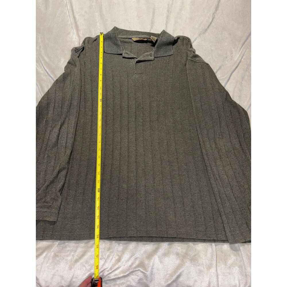 AXIST Mens Green Olive Textured Long Sleeve Polo Shirt Size Extra Large